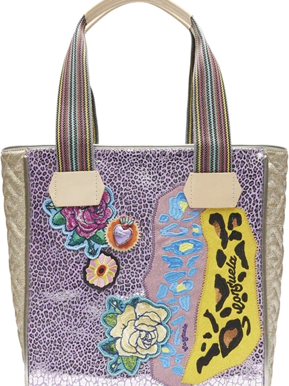 Consuela Classic Tote Purple Floral Patchwork Tote Bag